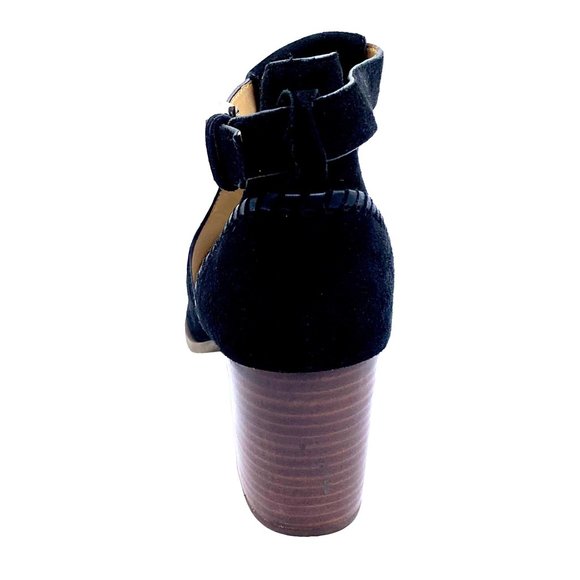 Jack Rogers Cameron Suede T-Strap Bootie Block Heel Open Toe Cut Out Black 10 - Picture 6 of 10